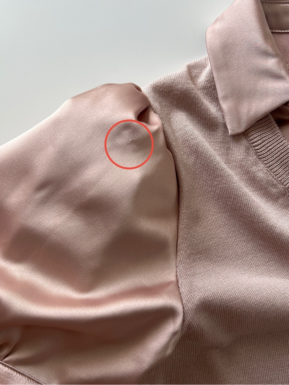 Cynthia Rowley Blush Pink Mixed Media Sweater Top Satin Puff Sleeve M - Picture 12 of 13